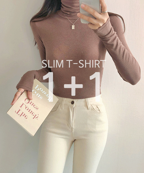 [1+1] 쫀쫀보장 베이직 슬림 스판 골지 폴라 티셔츠